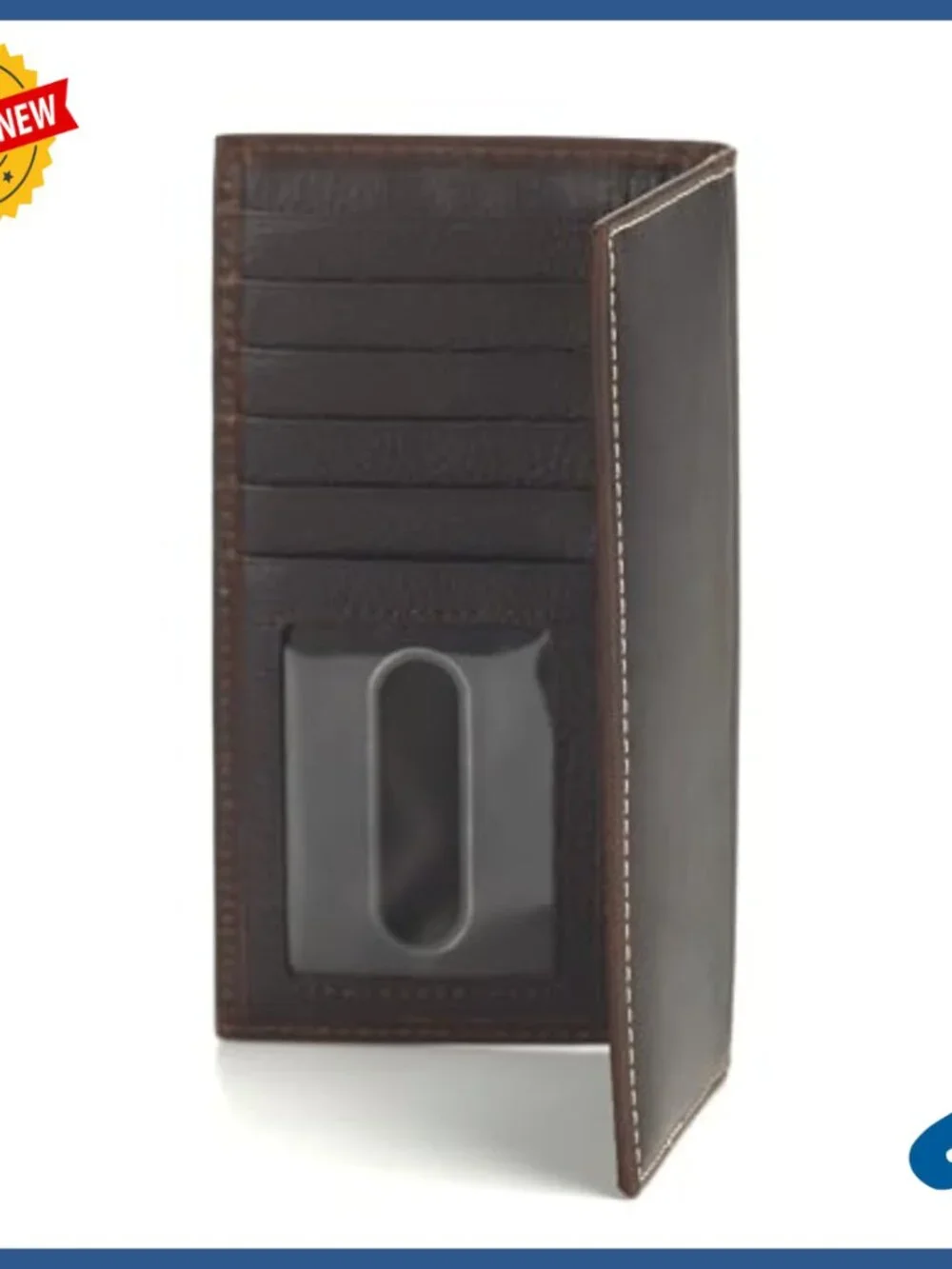 Genuine Leather Bi-Fold Wallet with ID Window and Checkbook Holder